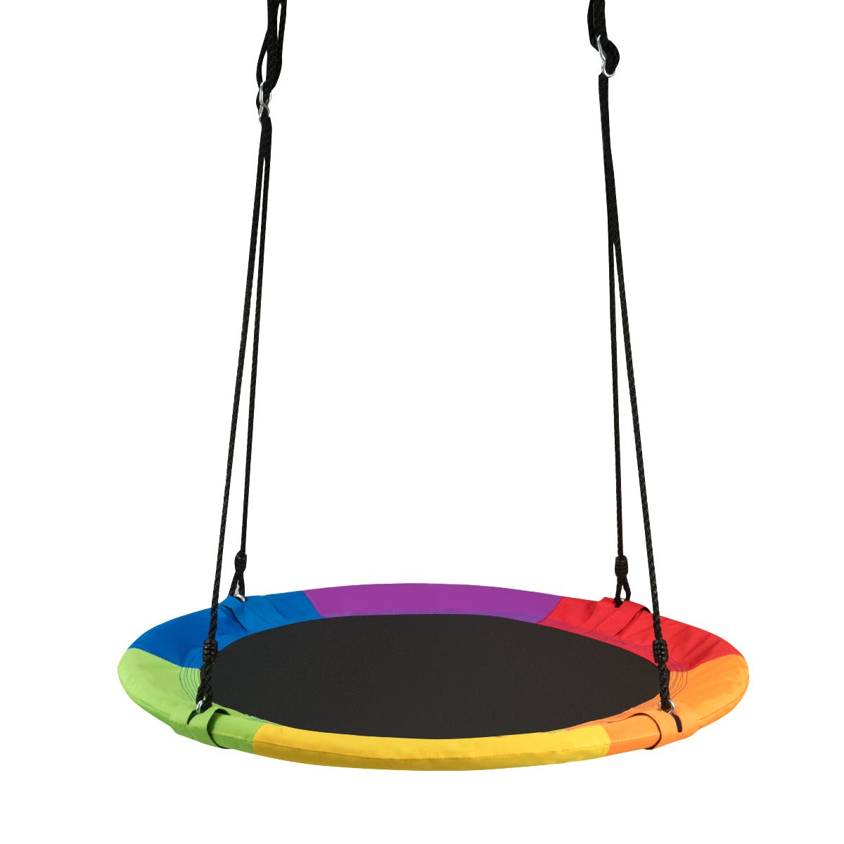 Colorful flying saucer tree swing for kids, holds 300kg, perfect for backyard play.