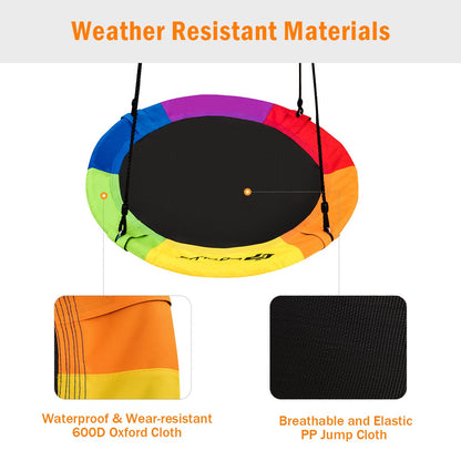 Colorful flying saucer tree swing with 300kg weight capacity for kids outdoor fun.