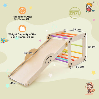 Montessori Wooden Climbing Triangle Set with Ramp and Seesaw for active play at home