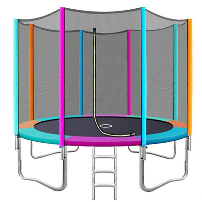 Vibrant 10ft trampoline with multiple colors, ideal for kids active play at home.