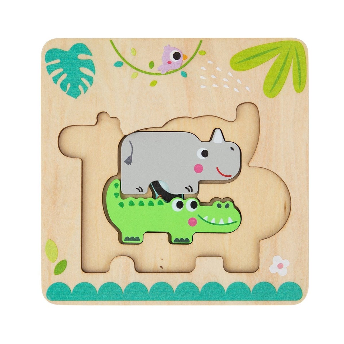 Colorful, multi-layered jungle animal puzzle for engaging, educational childrens play at home.