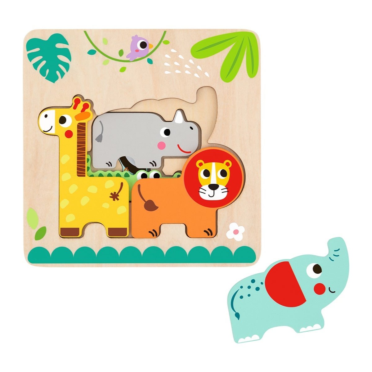 Colorful jungle animal puzzle with multiple layers for interactive learning and fun at home.