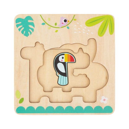 Colorful jungle animal puzzle with multiple layers for interactive learning and fun playtime.