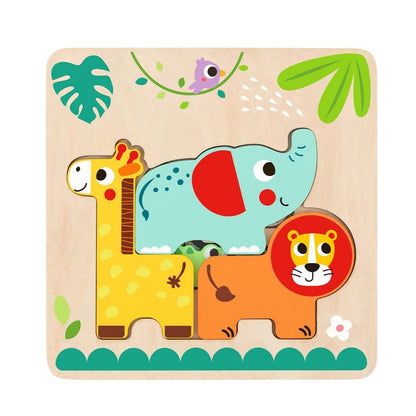 Colorful multi-layered jungle animal puzzle, engaging kids in educational play at home.