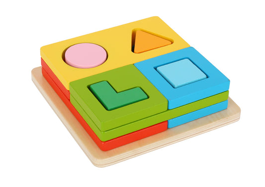 Colorful multi-shape sorter toy for learning shapes and colors, perfect for childrens play.