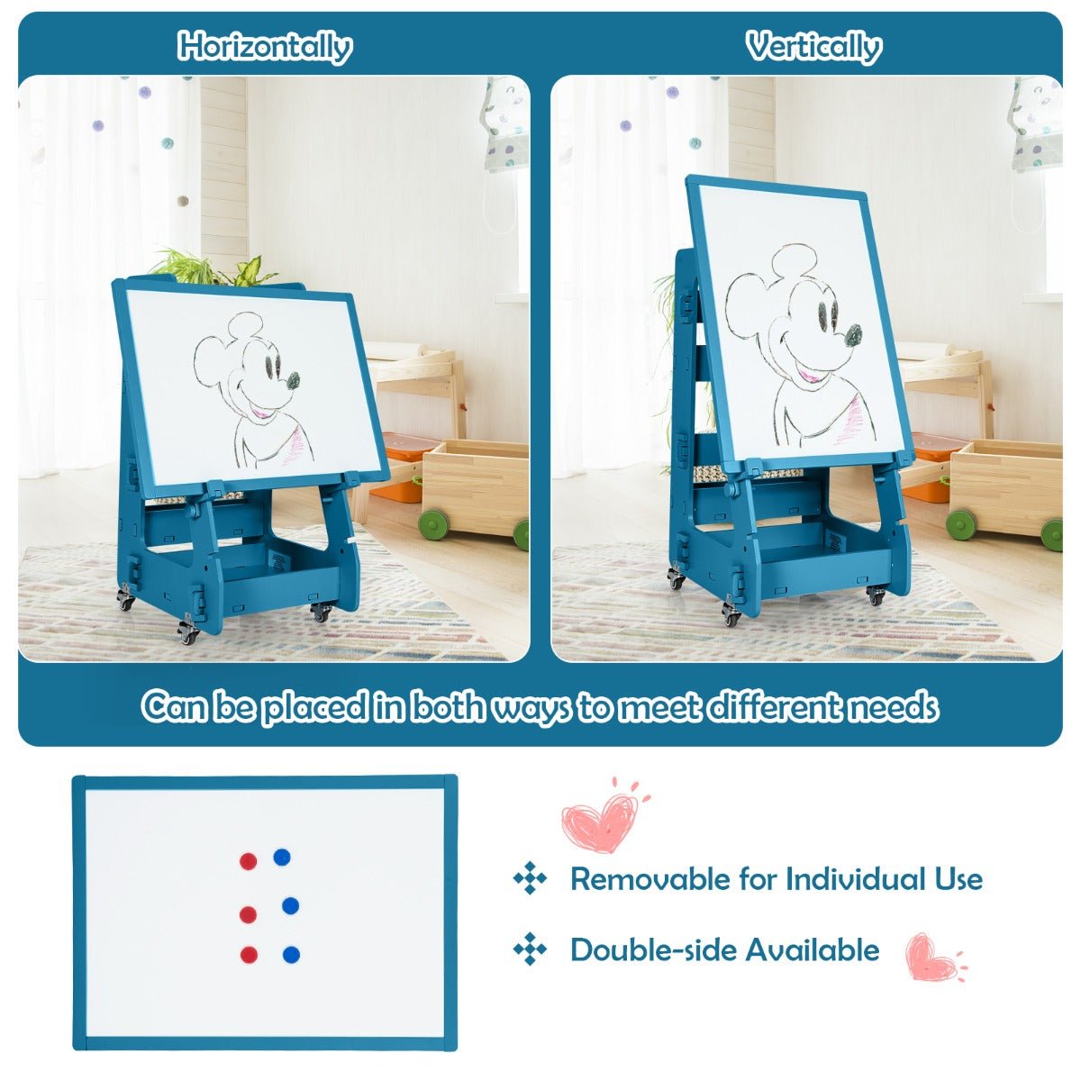 Navy Blue Art Easel for Kids - Storage Included for Art Supplies
