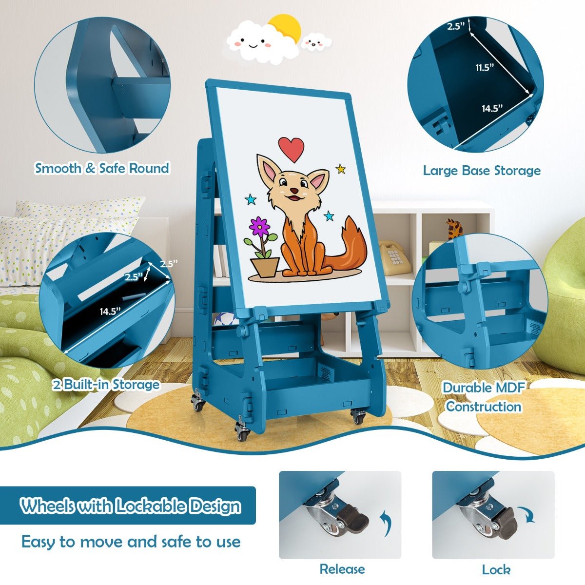 Kids Easel with Storage - Navy Blue, Unleash Artistic Expression