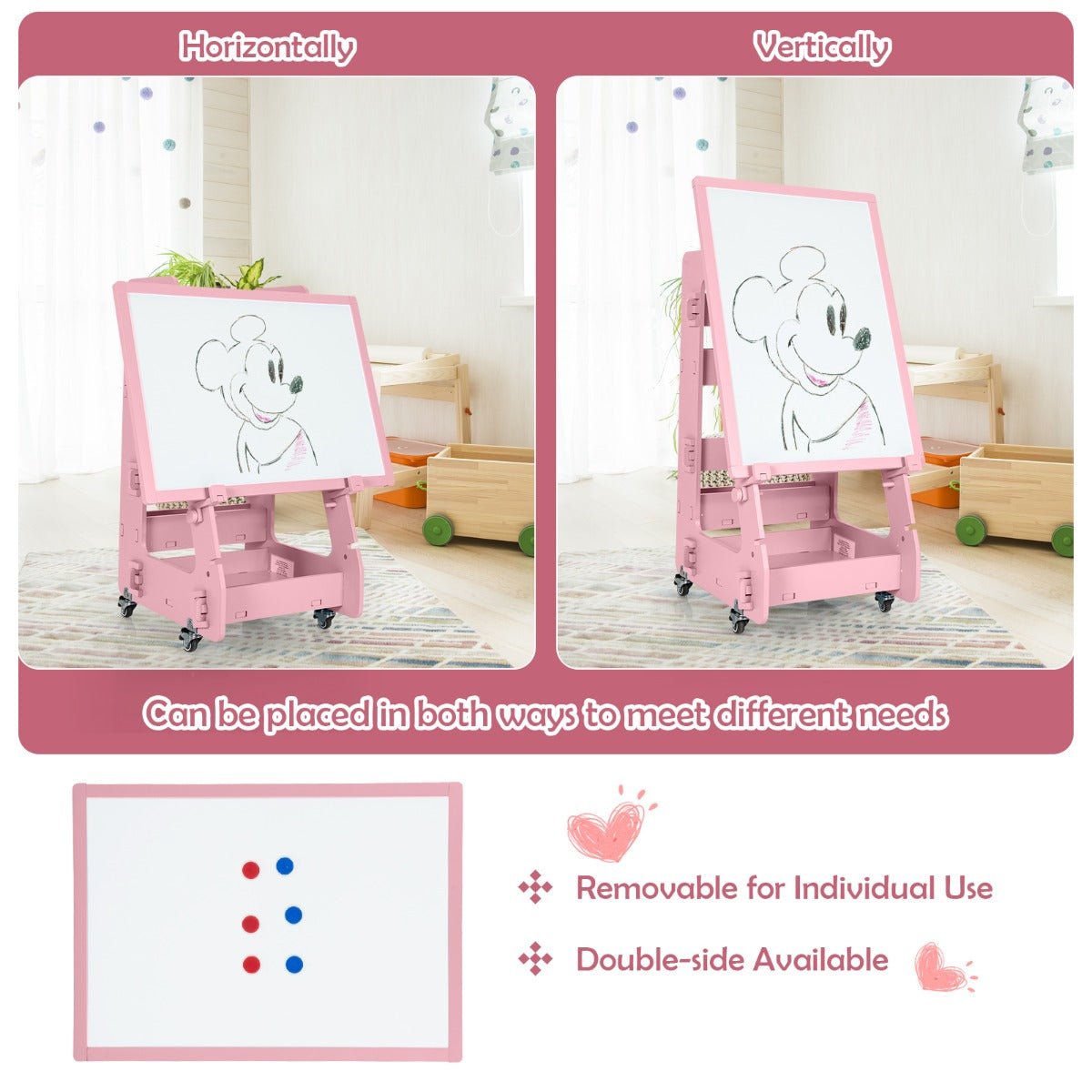 Multifunctional Children's Easel - Pink, Unleash Imagination with Storage