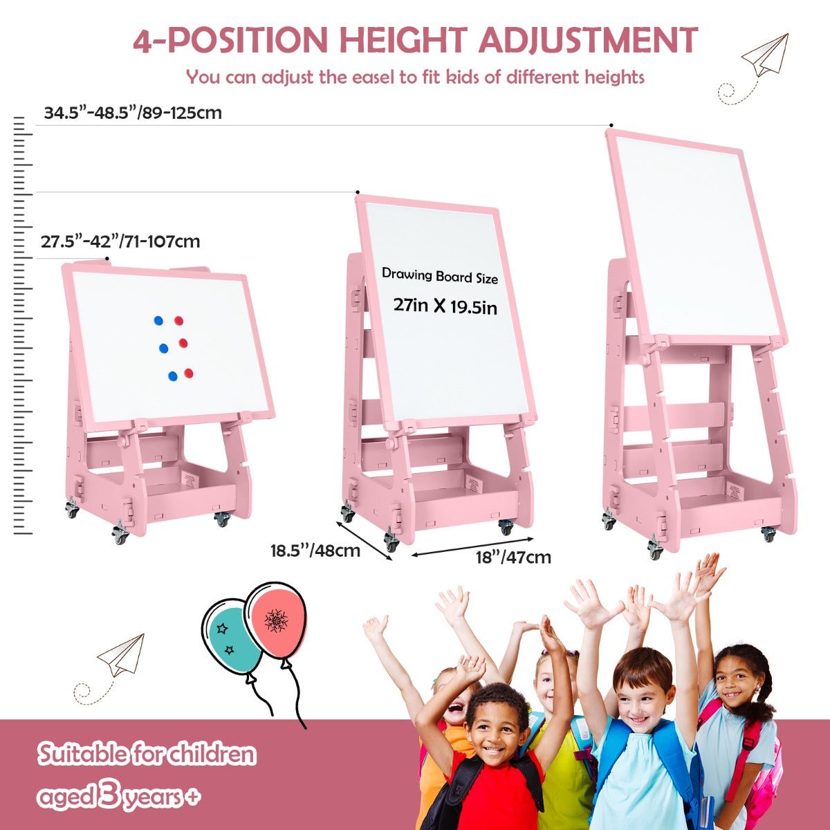 Pink Kids Art Easel - Organize Supplies and Explore Creativity