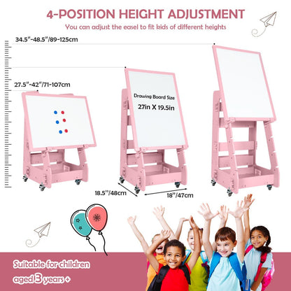 Pink Kids Art Easel - Organize Supplies and Explore Creativity