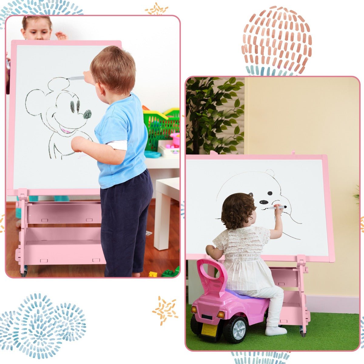 Pink Children's Easel with Storage - Inspire Creativity, Neatly Organized