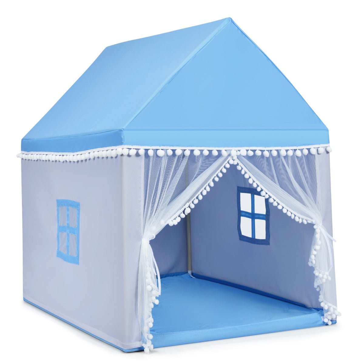 Whimsical Blue Castle Playhouse for Kids with Solid Wood Frame & Cotton Mat
