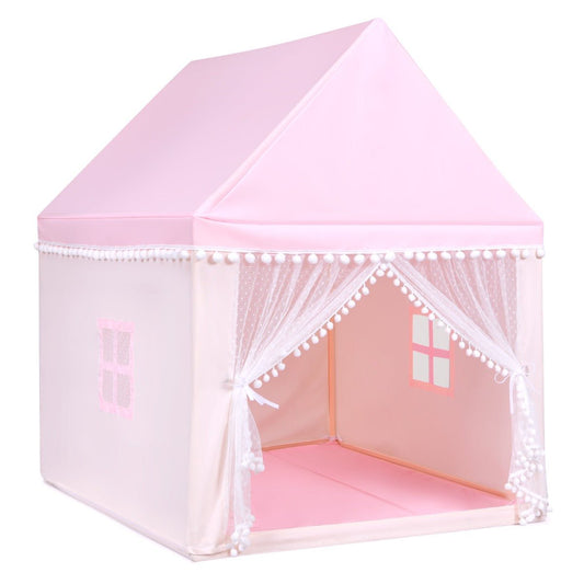 Whimsical Pink Castle Playhouse for Kids with Solid Wood Frame & Cotton Mat