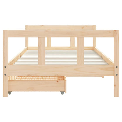 Kids single bed frame with storage drawers in natural pine, perfect for kids bedroom storage.