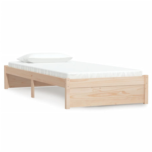 Kids single bed frame in natural pine wood with minimalist design for stylish bedrooms.