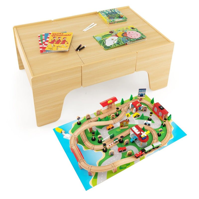 Reversible train deals table with drawer