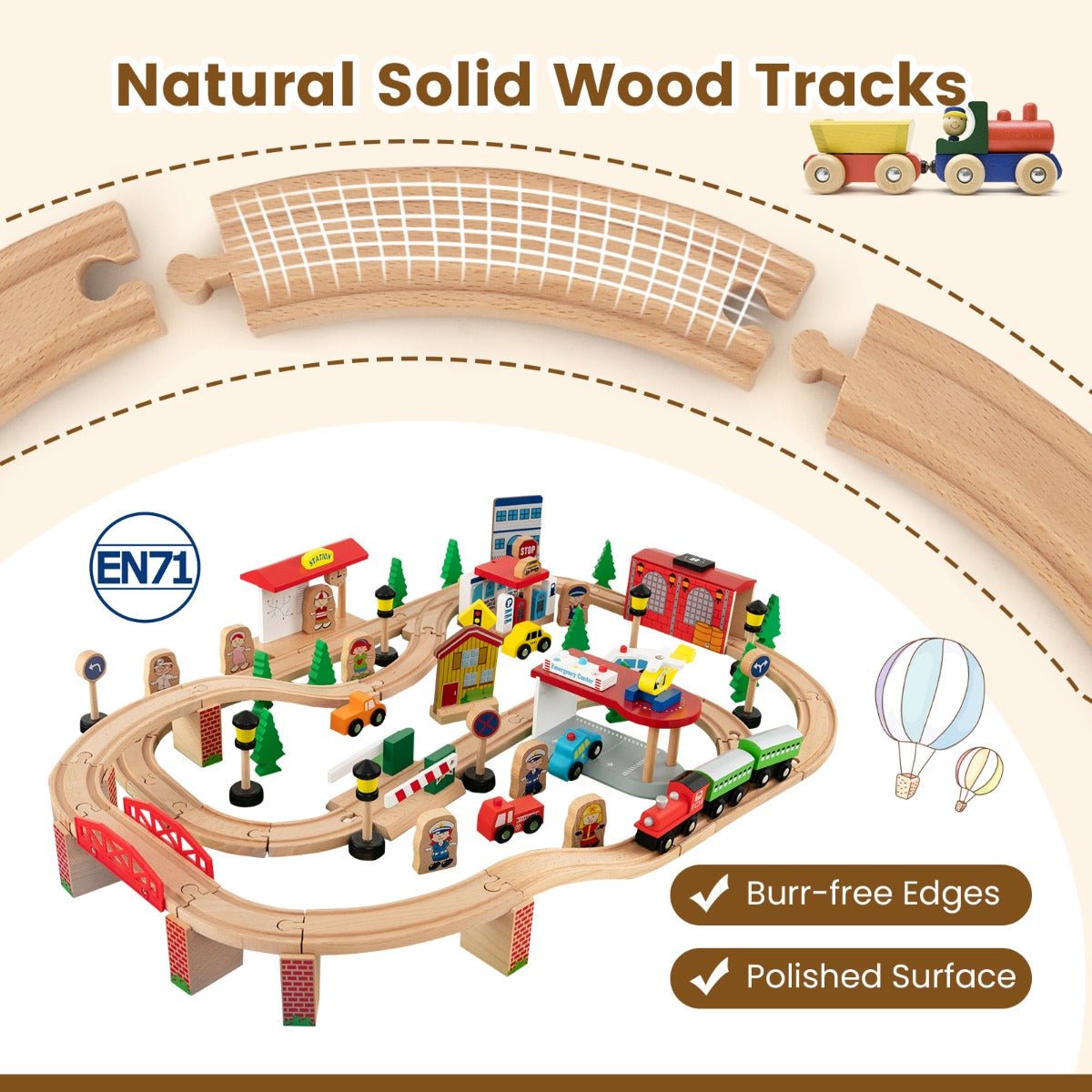 Versatile Play with 84-Piece Train Table in Natural Wood