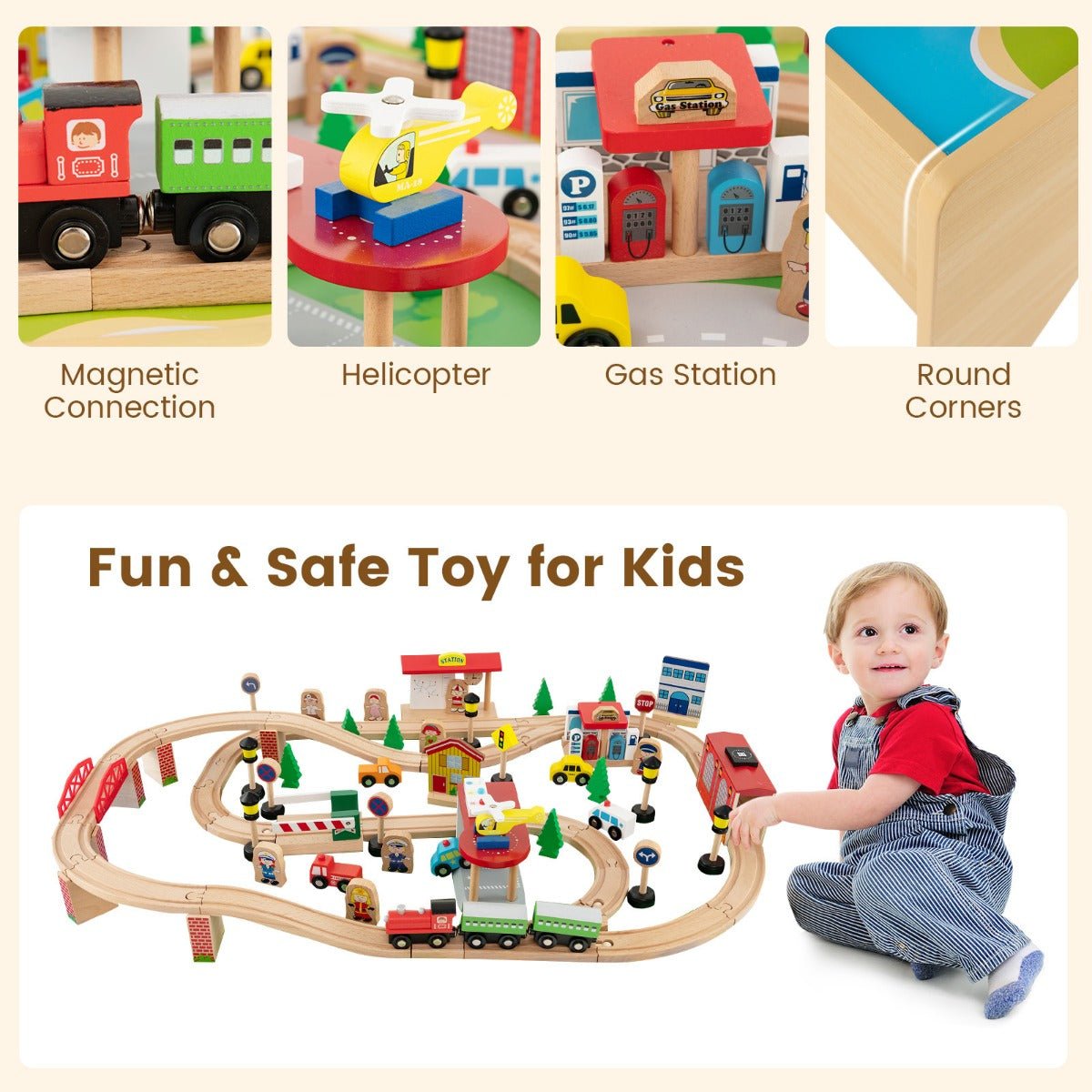 Build Your Tracks on Our 84-Piece Natural Train Table