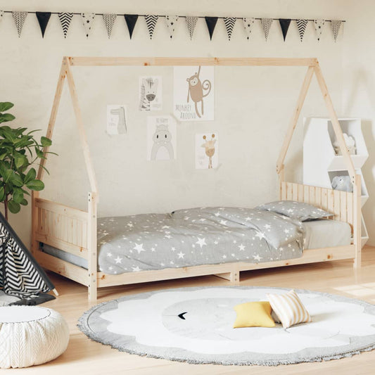 Kids solid pine house bed frame, charming and sturdy for imaginative play and rest.