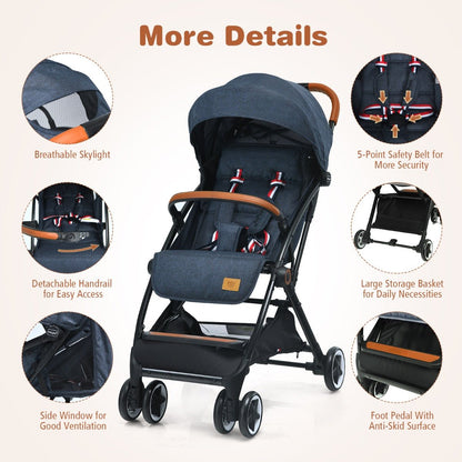 Navy Travel Stroller with Easy-to-Adjust Backrest