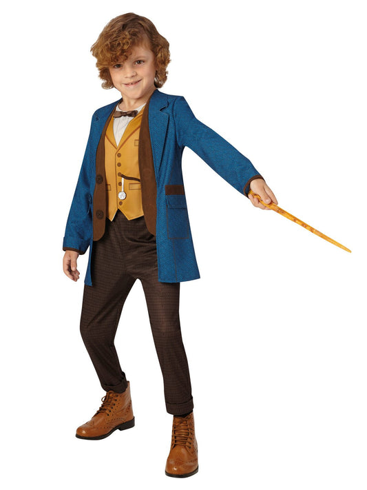 Fantastic Beasts Newt Scamander Kids Costume with Wand - Magical dress-up fun for cosplay.