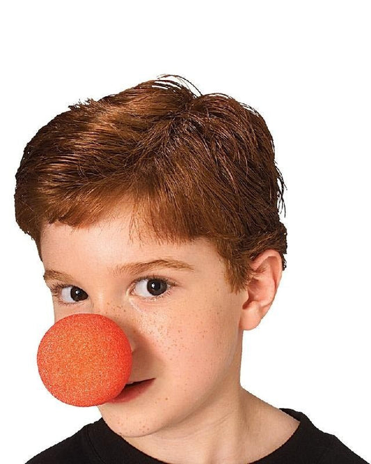 Kids red foam clown nose, fun costume accessory for playful dress-up at home.