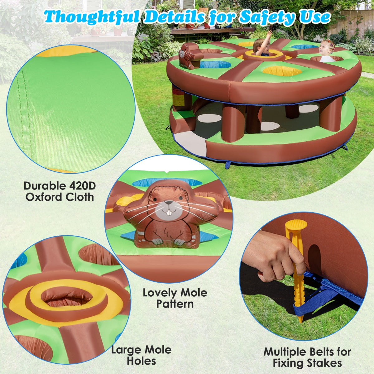 Inflatable Whack-a-Mole Game Set with Blower for Kids 3+, interactive indoor fun for kids