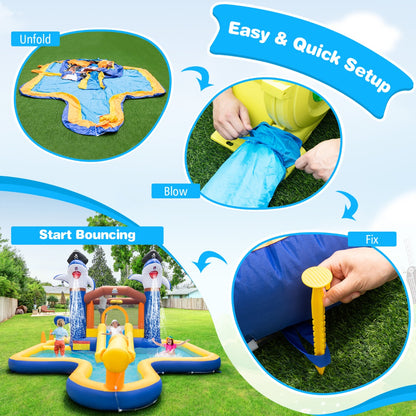 Inflatable Bounce House and Water Park with Blower for kids outdoor playtime.