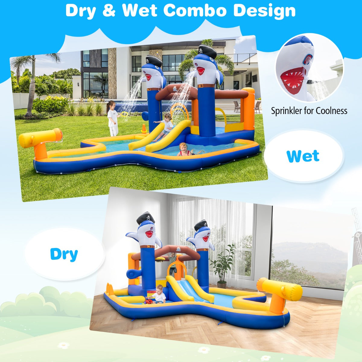 Kids Inflatable Water Slide Bounce House Combo with Pool for backyard fun and play.