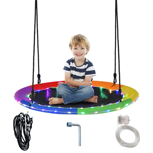 Colorful LED Saucer Tree Swing - 100cm Diameter for Outdoor Kids Fun at Home