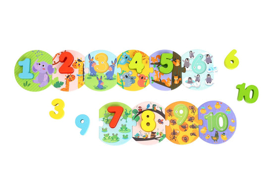 Colorful number puzzle set in convenient carry box, perfect for kids educational play.