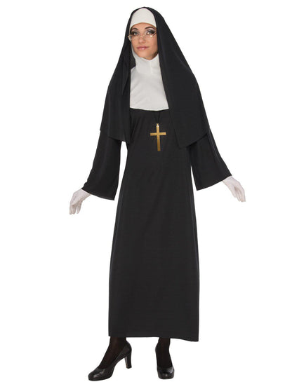 Adult Nun Costume with Black Robe, White Habit and Veil Set for Childrens Play