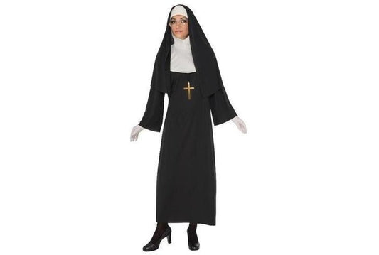 Adult Nun Costume Set with Robe, Habit, Veil and Accessories for kids dress-up play.