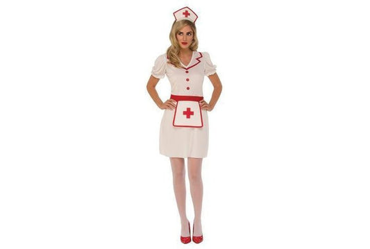 Childs Nurse Costume | Red and white dress with headpiece, perfect for imaginative play at home.