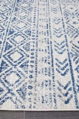 MODERN Oasis Ismail White Blue Rustic Floor  Rug