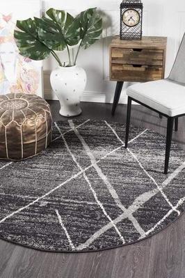 Oasis Noah Charcoal Contemporary Round Floor  Rug