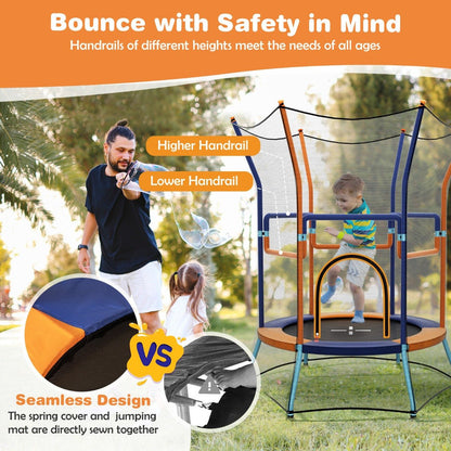 Orange Blue Kids Mini Trampoline with Safety Net | 150cm Enclosure, ideal for active play