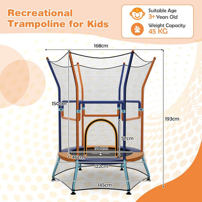 Kids mini trampoline with safety net, 150cm enclosure for safe, active play at home.