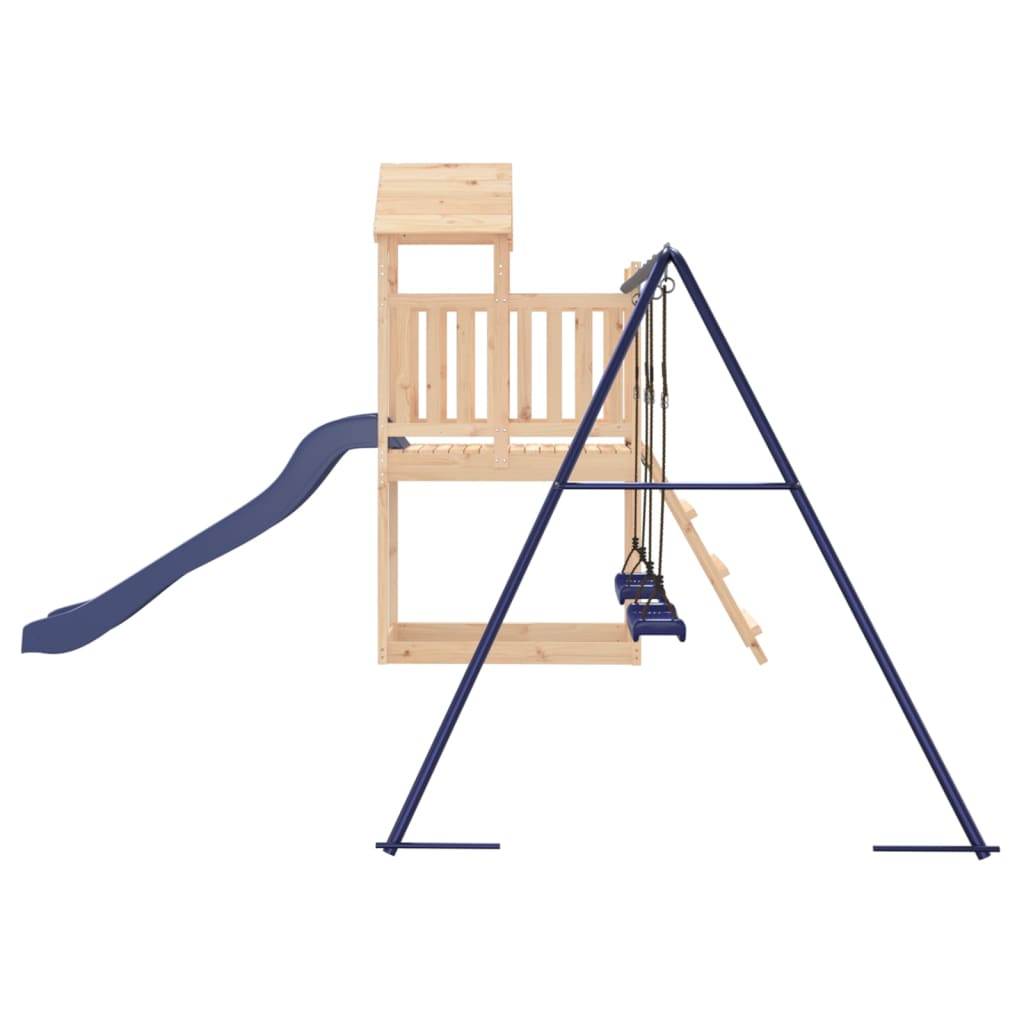 Outdoor Playset Play tower Pine Wood with Double swing set, Wave slide