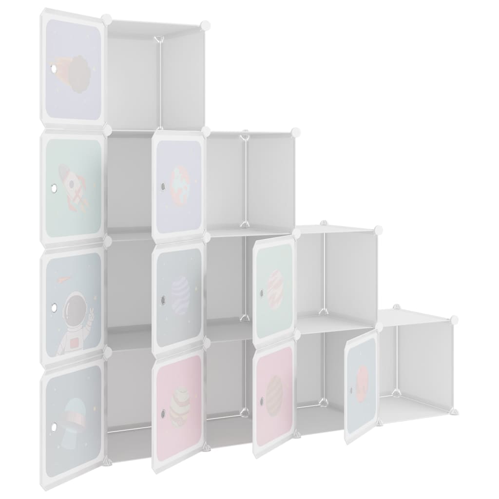 Outer Space Cube Storage Cabinet for Kids with 10 Cubes White