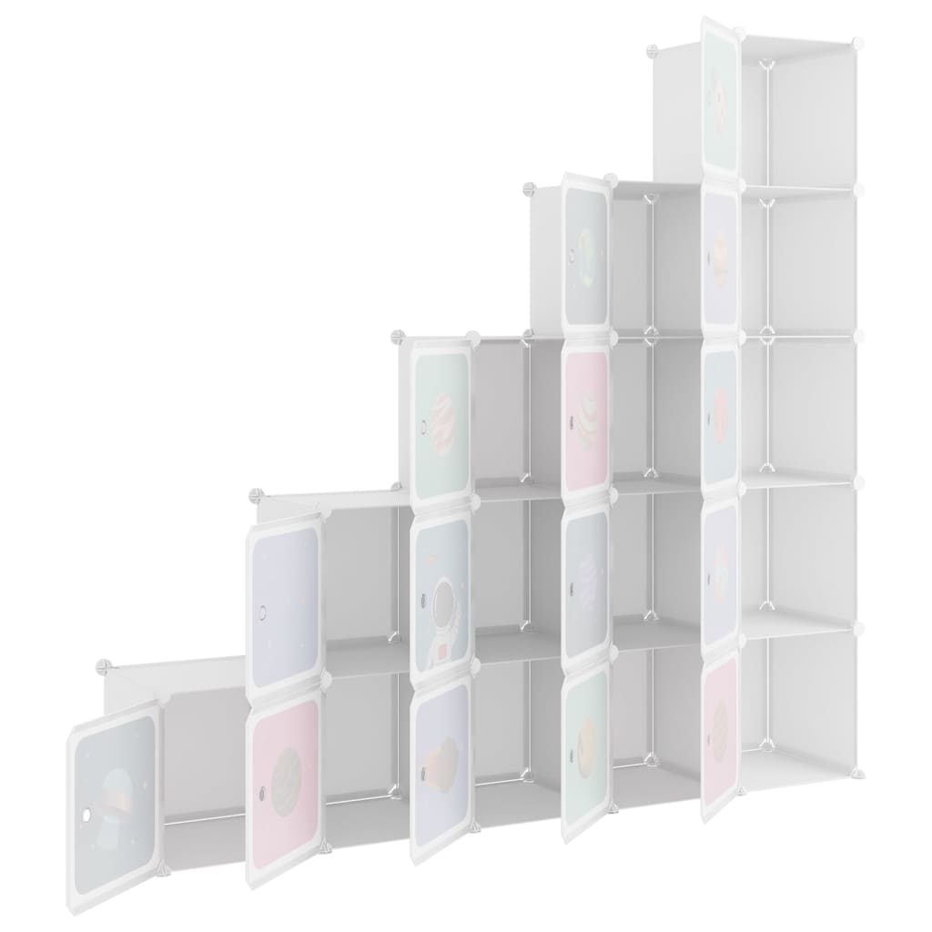Outer Space Cube Storage Cabinet for Kids with 15 Cubes White