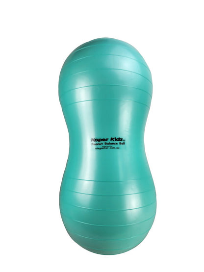 Green peanut-shaped balance ball for kids active play and home exercise routines.