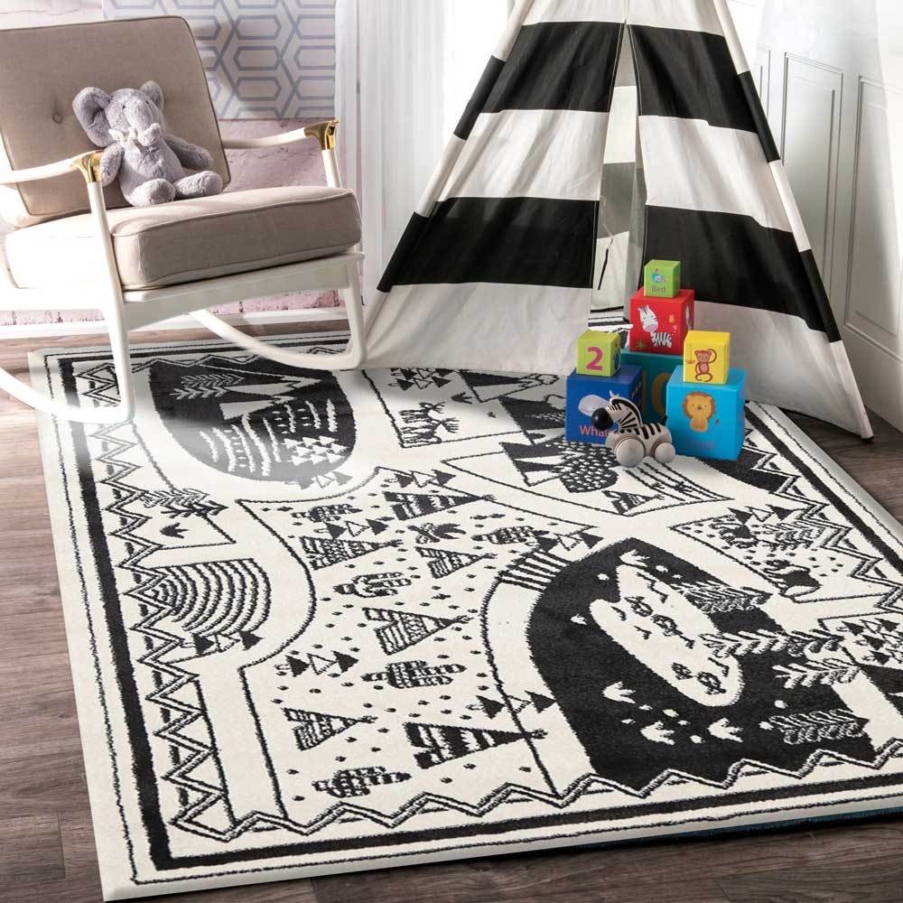 Shop Piccolo Camping Adventures Black White Rug | Kids Mega Mart
