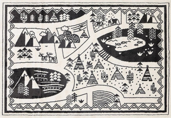 Piccolo Camping Adventures Black and White Kid Rug