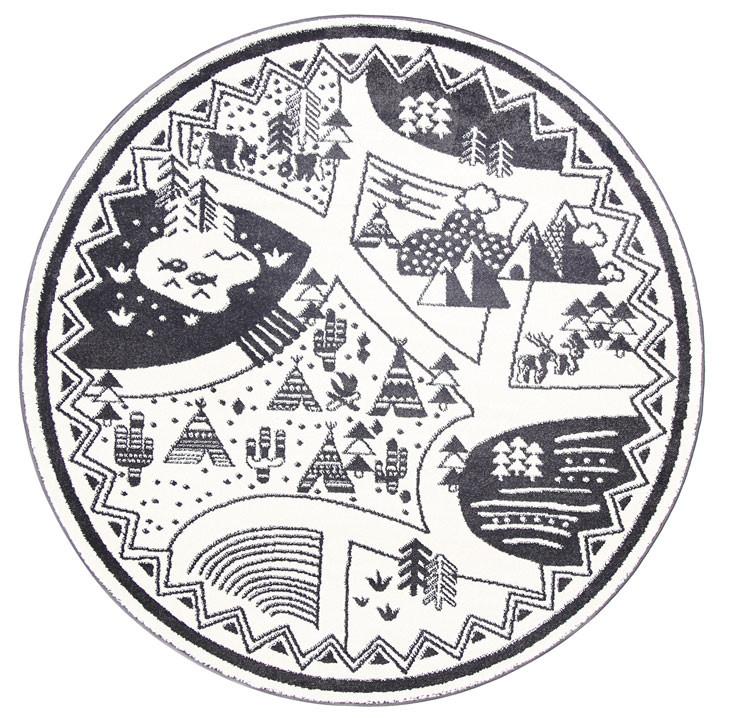 Petit Camping Adventures black and white kid rug featuring playful camping theme for childrens room.