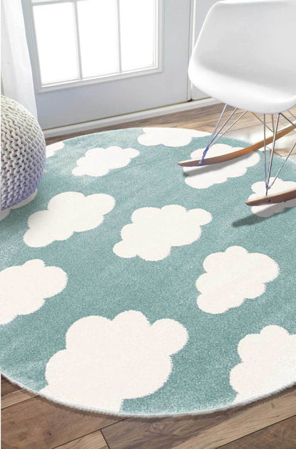 Petit Clouds Aqua and White Kid Rug | Soft, playful rug perfect for adding charm to childrens rooms.