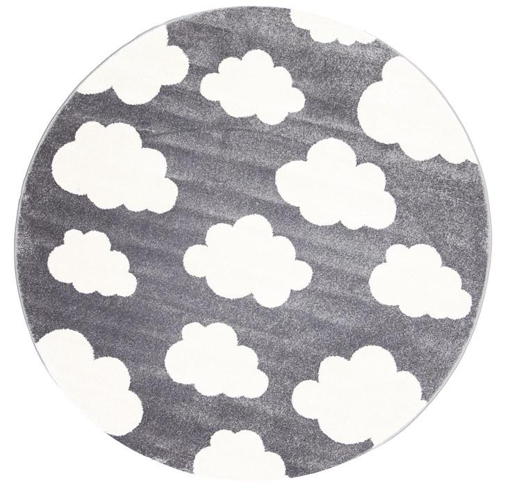 Petit Clouds Kid Rug in Dark Grey and White for playful and cozy childrens spaces.