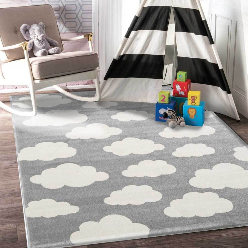 Petit Clouds Grey and White Kid Rug