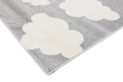 Petit Clouds Grey and White Kid Rug - Soft, cozy rug for childrens bedrooms with cloud design