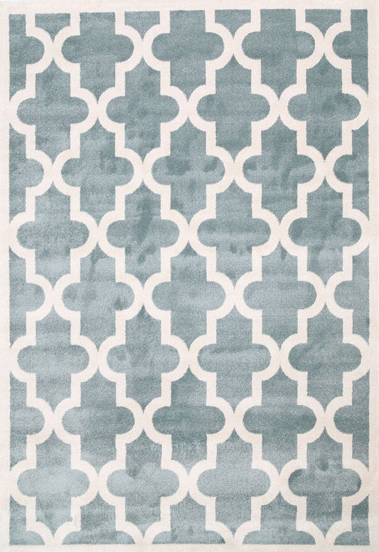 Petit lattice light blue and white rug for childrens room decor, soft and durable design.